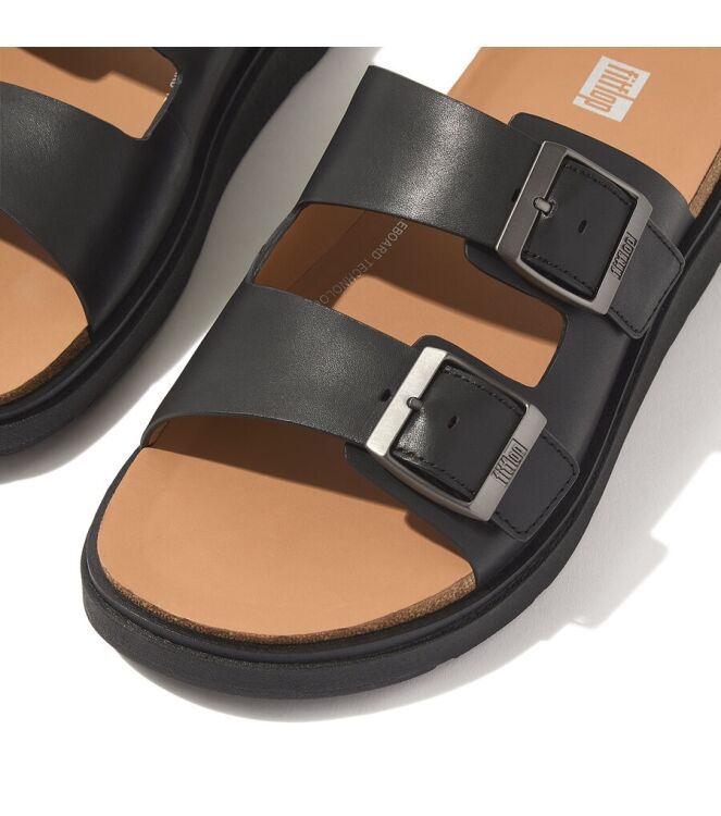FitFlop Gen-FF Buckle Two-Bar Leather black  FitFlop GY8-001, slippers Direct leverbaar uit de webshop