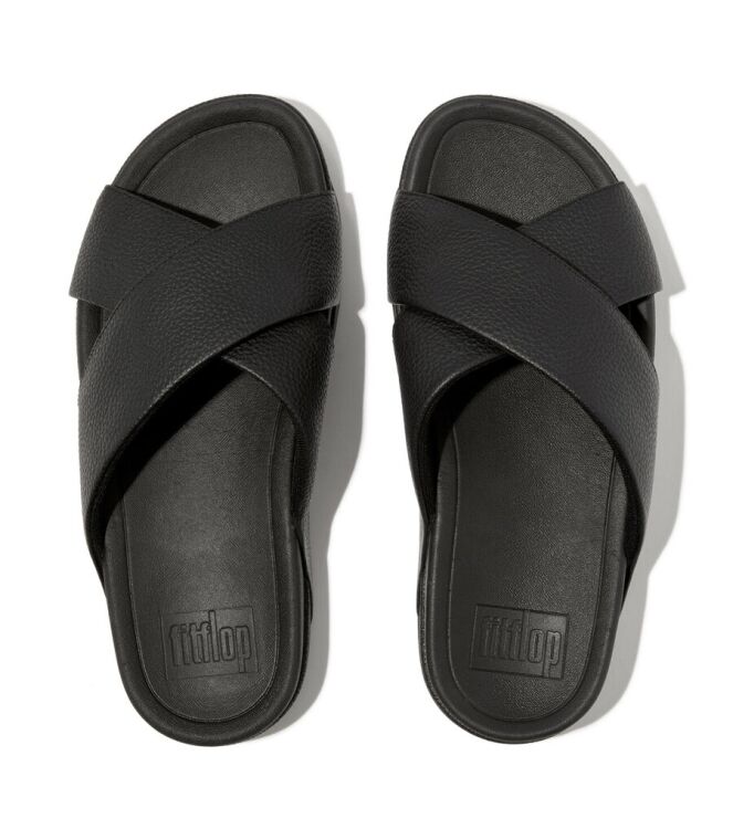 FitFlop Surfer Mens Tumbled Cross Slides black FitFlop HA6-001, slippers Direct leverbaar uit de webshop