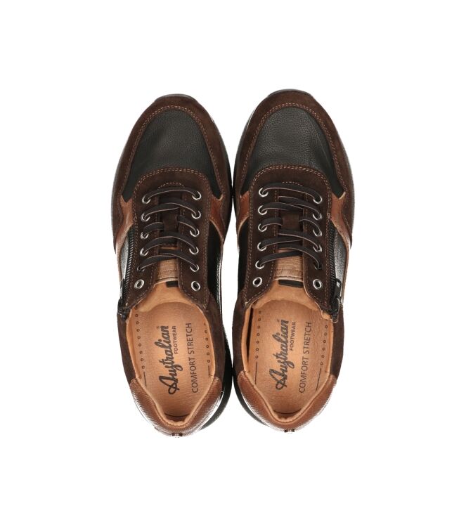 Australian Dakota cognac leather black/brown-tan  Australian 15.1642.01-agd, sneakers / veterschoenen Direct leverbaar uit de webshop