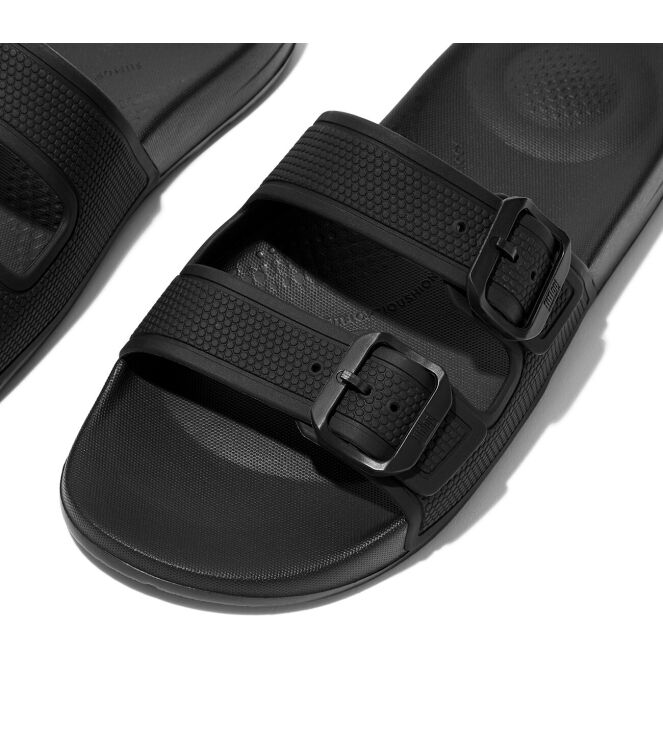 FitFlop IQushion Two-Bar Buckle Slides all black  FitFlop FD2-090, slippers Direct leverbaar uit de webshop