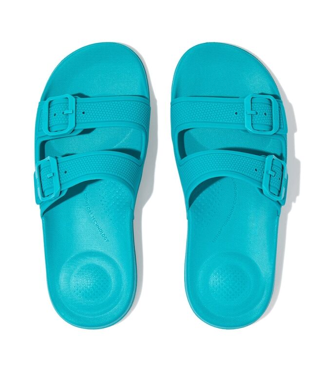 FitFlop Iqushion Two-Bar Buckle Slides tahiti blue  FitFlop FD2-A51, slippers Direct leverbaar uit de webshop