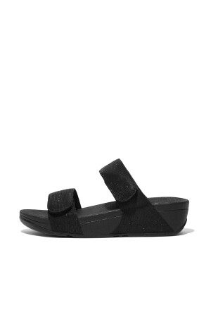 FitFlop Lulu Adjustable Shimmer Lux Slides all black  FitFlop Lulu Adjustable Shimmer Lux Slides all black