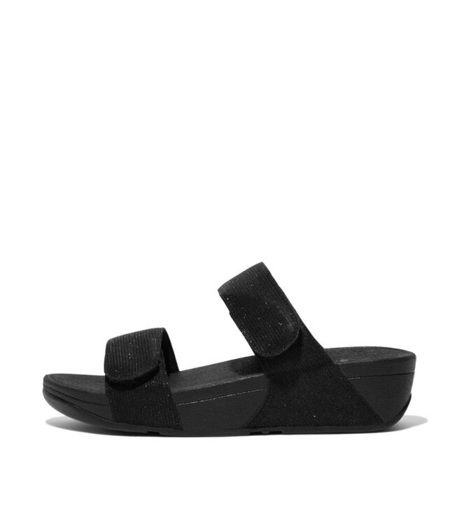 FitFlop Lulu Adjustable Shimmer Lux Slides all black  FitFlop FZ9-090, slippers Direct leverbaar uit de webshop