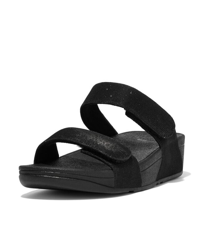 FitFlop Lulu Adjustable Shimmer Lux Slides all black  FitFlop FZ9-090, slippers Direct leverbaar uit de webshop