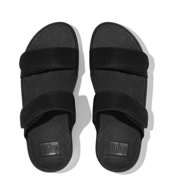 FitFlop Lulu Adjustable Shimmer Lux Slides all black  FitFlop FZ9-090, slippers Direct leverbaar uit de webshop