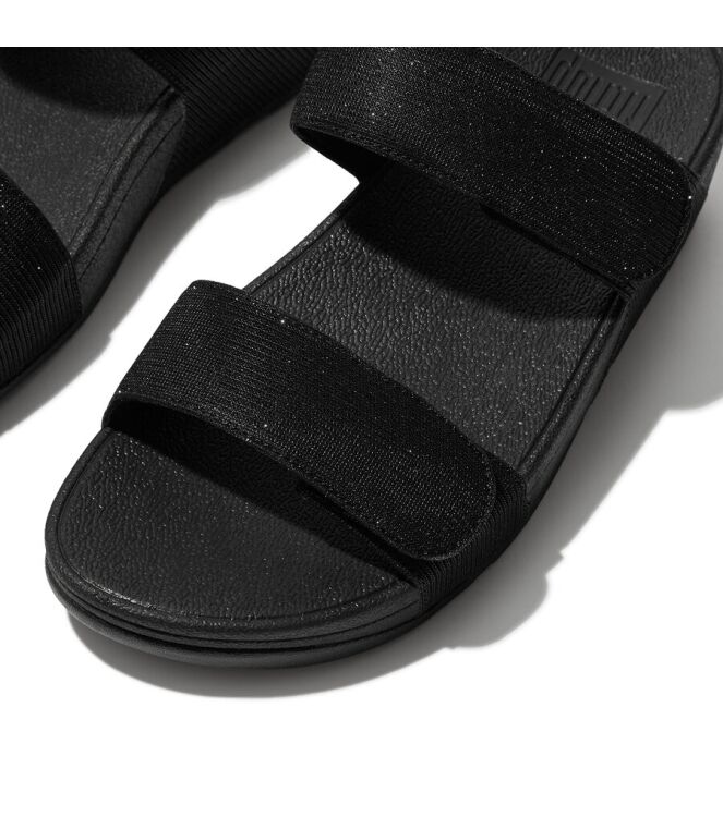 FitFlop Lulu Adjustable Shimmer Lux Slides all black  FitFlop FZ9-090, slippers Direct leverbaar uit de webshop