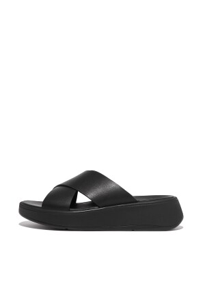 FitFlop F-Mode Leather Cross Slides all black  FitFlop F-Mode Leather Cross Slides all black
