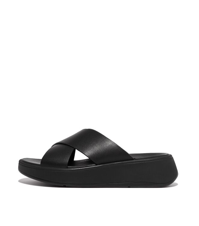 FitFlop F-Mode Leather Cross Slides all black  FitFlop FW5-090, slippers Direct leverbaar uit de webshop
