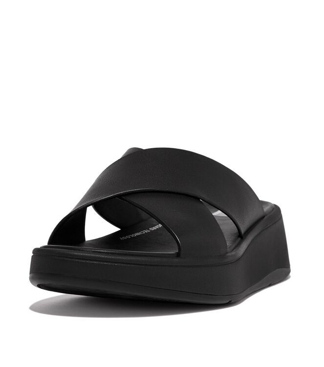 FitFlop F-Mode Leather Cross Slides all black  FitFlop FW5-090, slippers Direct leverbaar uit de webshop