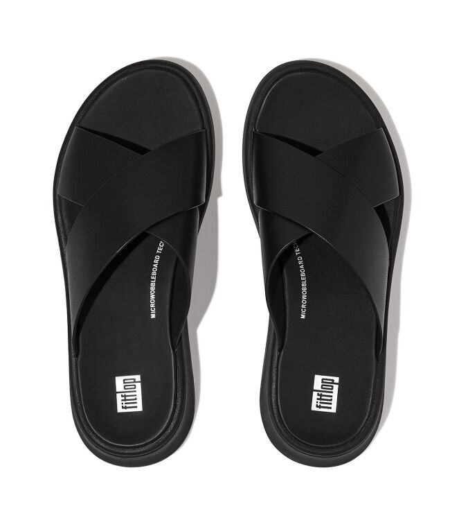 FitFlop F-Mode Leather Cross Slides all black  FitFlop FW5-090, slippers Direct leverbaar uit de webshop