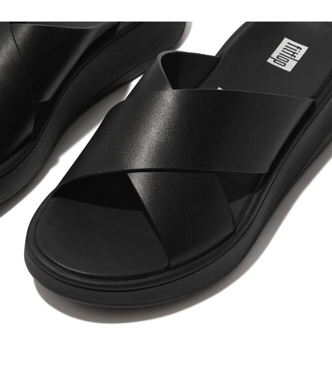FitFlop F-Mode Leather Cross Slides all black  FitFlop FW5-090, slippers Direct leverbaar uit de webshop