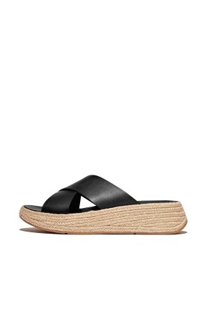 FitFlop F-Mode Espadrille Leather Flatform Cross Slides black  FitFlop F-Mode Espadrille Leather Flatform Cross Slides black