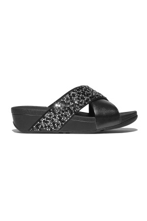FitFlop Lulu Crystal-Mix Metallic Cross Slides all black FitFlop Lulu Crystal-Mix Metallic Cross Slides all black
