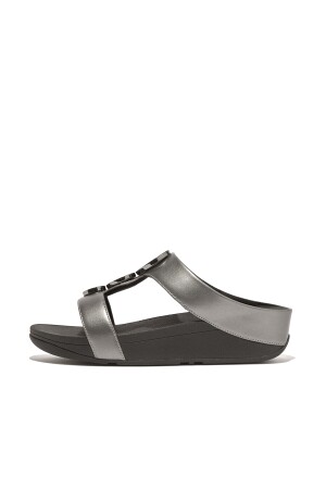 FitFlop Halo Bead-Circle Metallic H-Bar Slides pewter black  FitFlop Halo Bead-Circle Metallic H-Bar Slides pewter black