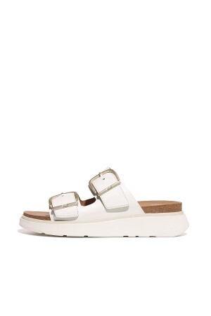 FitFlop Gen-FF Buckle Two-Bar Leather Slides urban white  FitFlop Gen-FF Buckle Two-Bar Leather Slides urban white