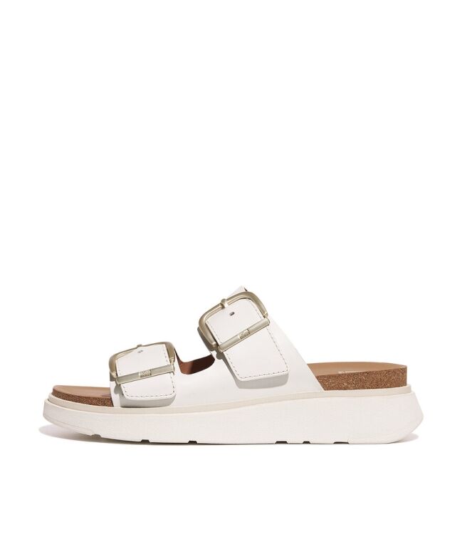 FitFlop Gen-FF Buckle Two-Bar Leather Slides urban white  FitFlop HE8-194, slippers Direct leverbaar uit de webshop