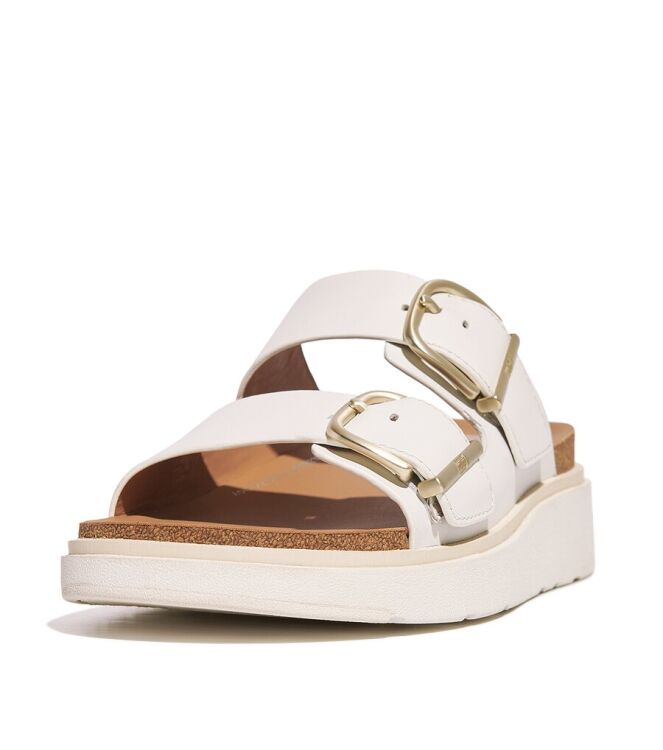FitFlop Gen-FF Buckle Two-Bar Leather Slides urban white  FitFlop HE8-194, slippers Direct leverbaar uit de webshop