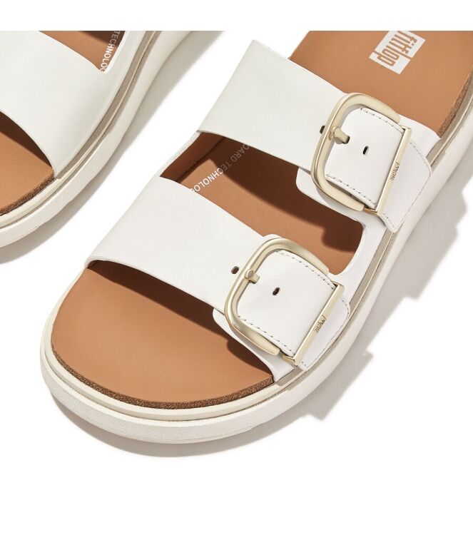 FitFlop Gen-FF Buckle Two-Bar Leather Slides urban white  FitFlop HE8-194, slippers Direct leverbaar uit de webshop