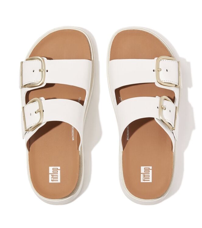 FitFlop Gen-FF Buckle Two-Bar Leather Slides urban white  FitFlop HE8-194, slippers Direct leverbaar uit de webshop