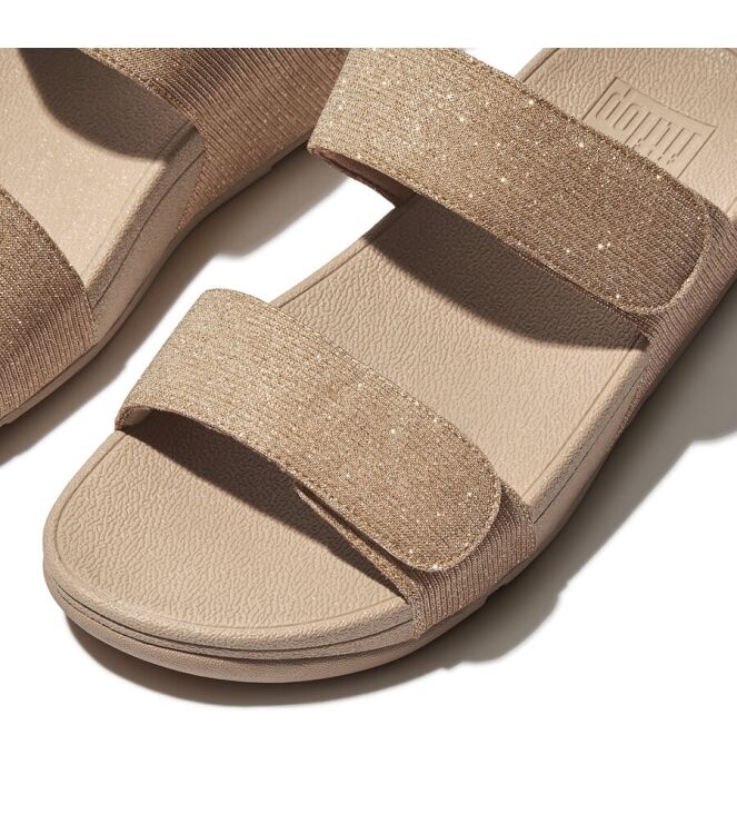 FitFlop Lulu Adjustable Shimmerlux Slides latte beige  FitFlop FZ9-A94, slippers Direct leverbaar uit de webshop
