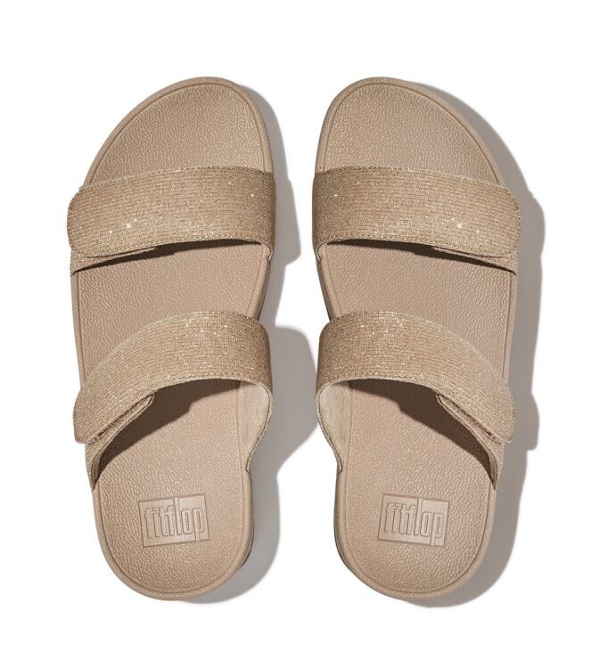 FitFlop Lulu Adjustable Shimmerlux Slides latte beige  FitFlop FZ9-A94, slippers Direct leverbaar uit de webshop