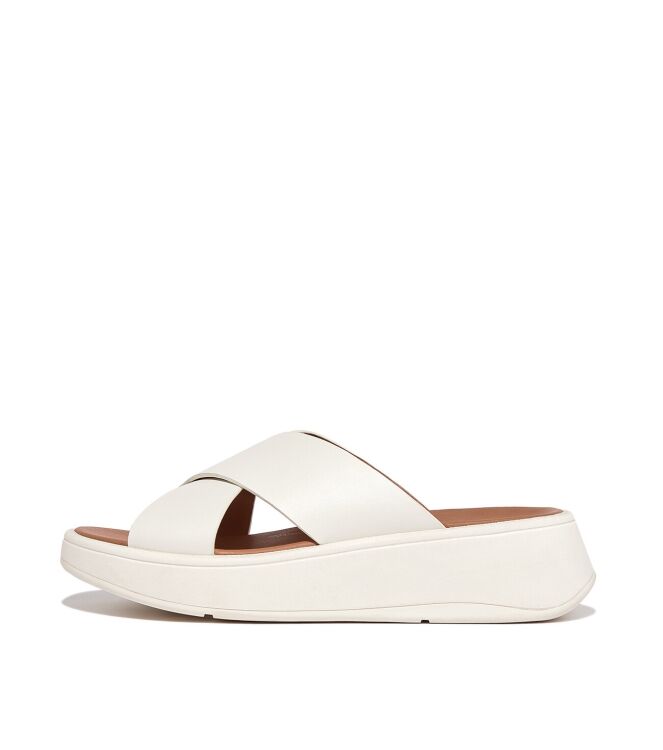 FitFlop F-Mode Leather Flatform Cross Slides cream  FitFlop FW5-477, slippers Direct leverbaar uit de webshop