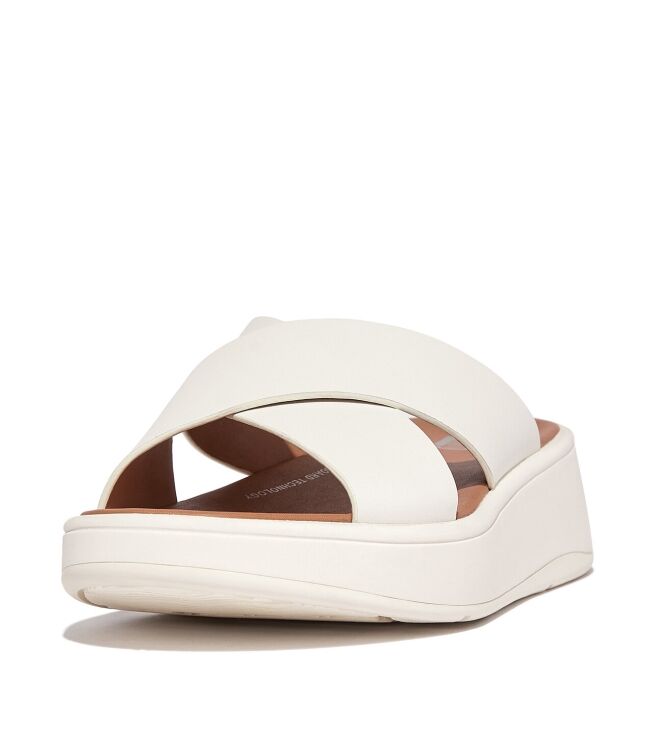 FitFlop F-Mode Leather Flatform Cross Slides cream  FitFlop FW5-477, slippers Direct leverbaar uit de webshop