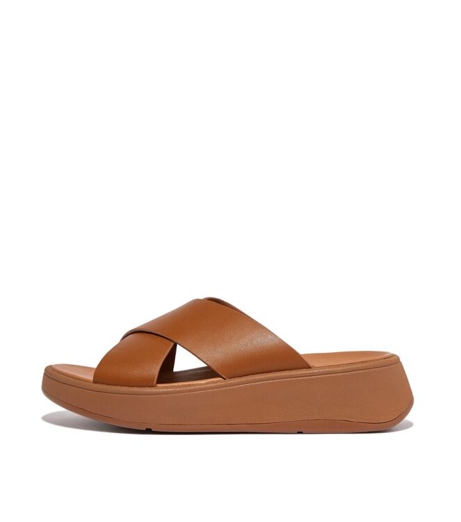 FitFlop F-Mode Flatform Cross Slides light tan  FitFlop FW5-592, slippers Direct leverbaar uit de webshop