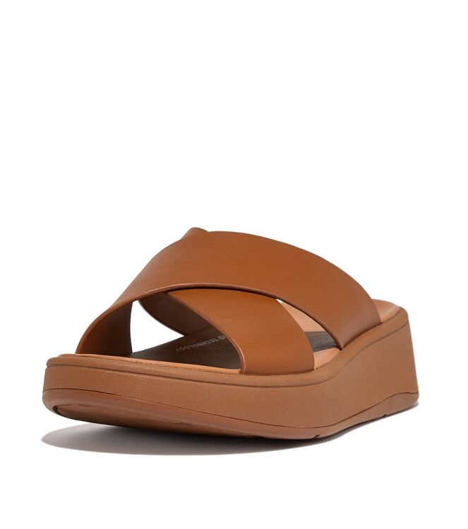 FitFlop F-Mode Flatform Cross Slides light tan  FitFlop FW5-592, slippers Direct leverbaar uit de webshop