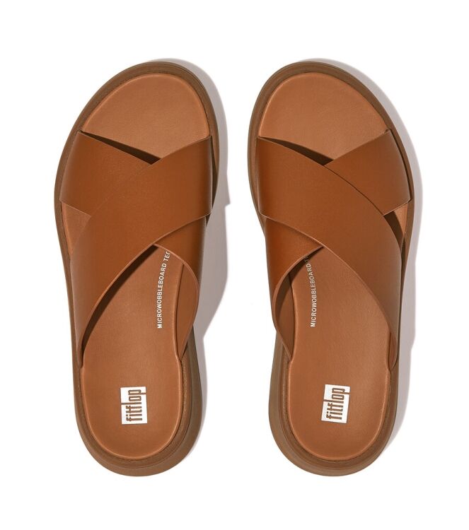 FitFlop F-Mode Flatform Cross Slides light tan  FitFlop FW5-592, slippers Direct leverbaar uit de webshop