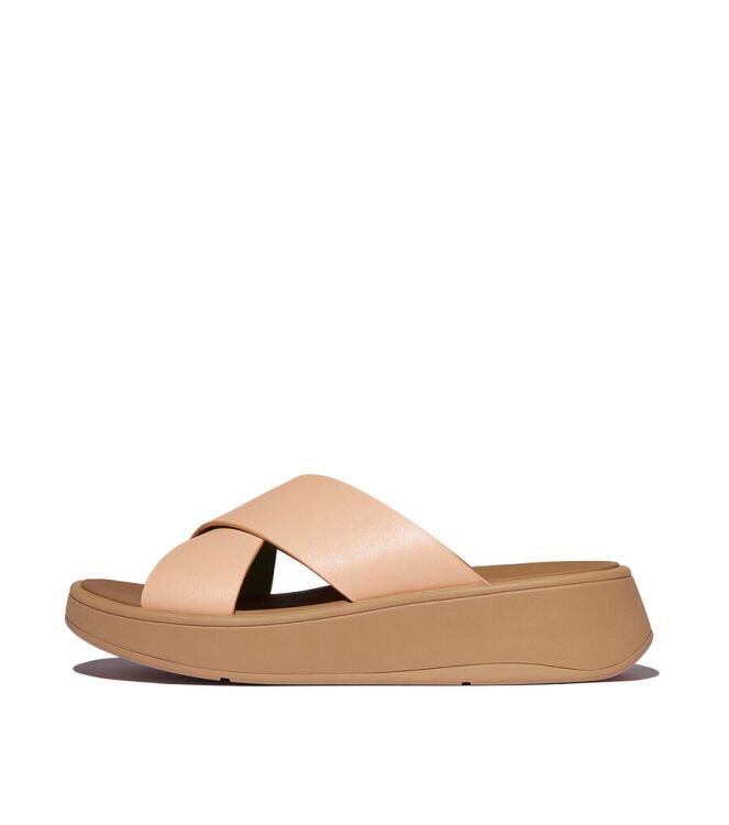 FitFlop F-Mode Leather Flatform Cross sandy beige  FitFlop FW5-C13, slippers Direct leverbaar uit de webshop
