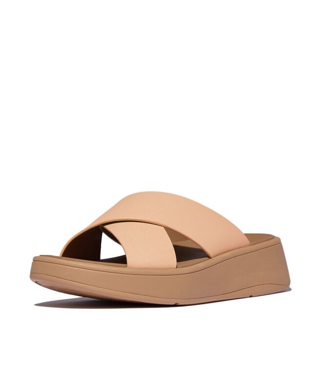 FitFlop F-Mode Leather Flatform Cross sandy beige  FitFlop FW5-C13, slippers Direct leverbaar uit de webshop