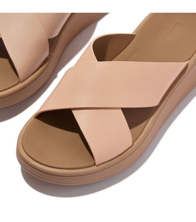 FitFlop F-Mode Leather Flatform Cross sandy beige  FitFlop FW5-C13, slippers Direct leverbaar uit de webshop