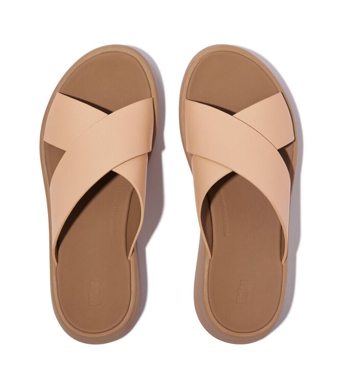 FitFlop F-Mode Leather Flatform Cross sandy beige  FitFlop FW5-C13, slippers Direct leverbaar uit de webshop