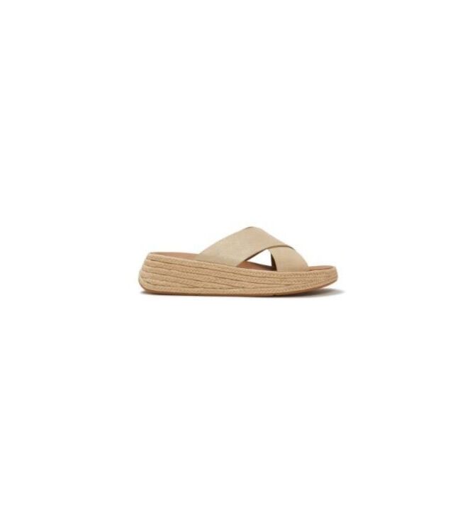FitFlop F-Mode Espadrille Shimmersuede Cross Slides platino FitFlop A0T-675, slippers Direct leverbaar uit de webshop