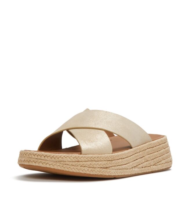 FitFlop F-Mode Espadrille Shimmersuede Cross Slides platino FitFlop A0T-675, slippers Direct leverbaar uit de webshop