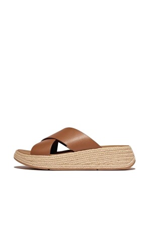 FitFlop F-Mode Espadrille Leather Flatform Cross Slides deep tan  FitFlop F-Mode Espadrille Leather Flatform Cross Slides deep tan