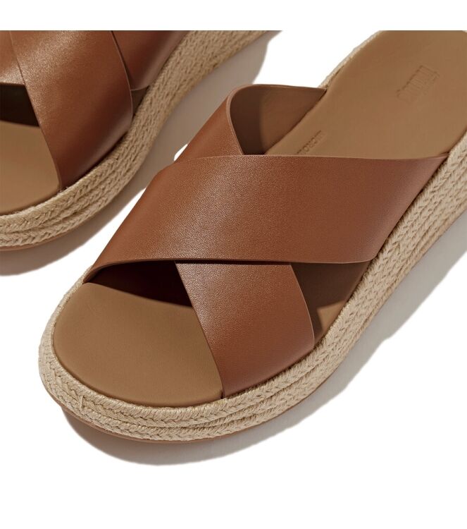 FitFlop F-Mode Espadrille Leather Flatform Cross Slides deep tan  FitFlop IV5-C15, slippers Direct leverbaar uit de webshop
