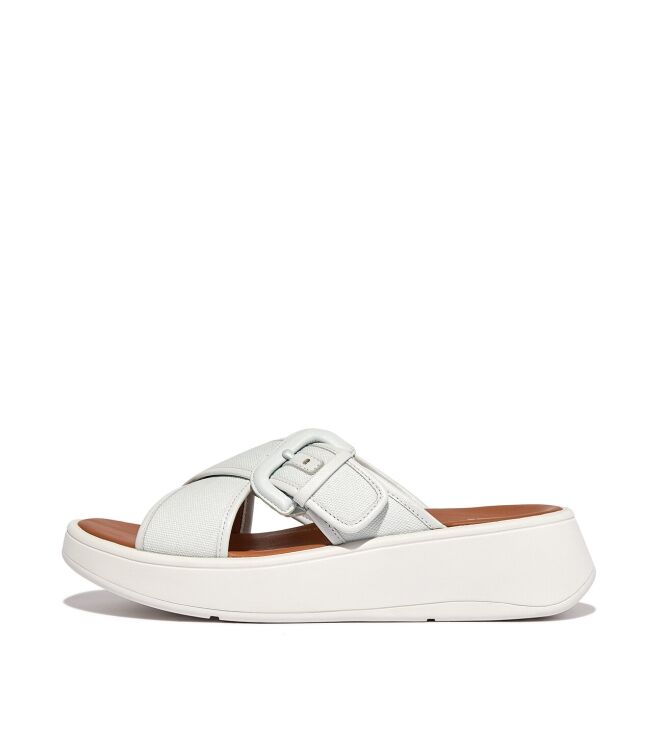 FitFlop F-Mode Buckle Flatform Cross Slides seafoam blue  FitFlop FY8-A45, slippers Direct leverbaar uit de webshop
