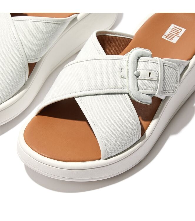 FitFlop F-Mode Buckle Flatform Cross Slides seafoam blue  FitFlop FY8-A45, slippers Direct leverbaar uit de webshop