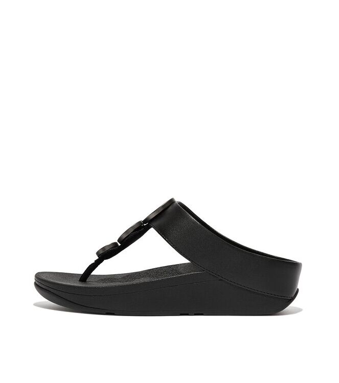 FitFlop Halo Metallic-Trim Toe-Post Sandals all black  FitFlop FE5-090, slippers Direct leverbaar uit de webshop