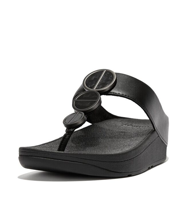 FitFlop Halo Metallic-Trim Toe-Post Sandals all black  FitFlop FE5-090, slippers Direct leverbaar uit de webshop