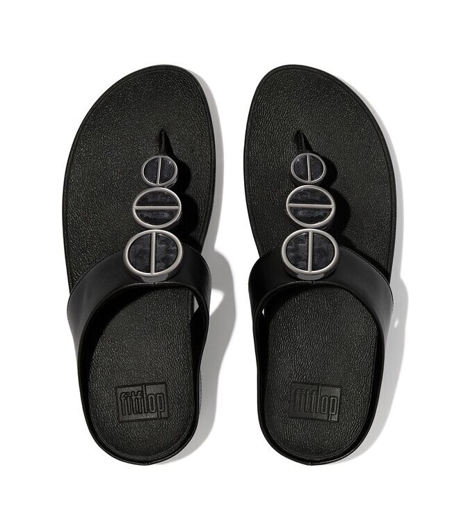 FitFlop Halo Metallic-Trim Toe-Post Sandals all black  FitFlop FE5-090, slippers Direct leverbaar uit de webshop