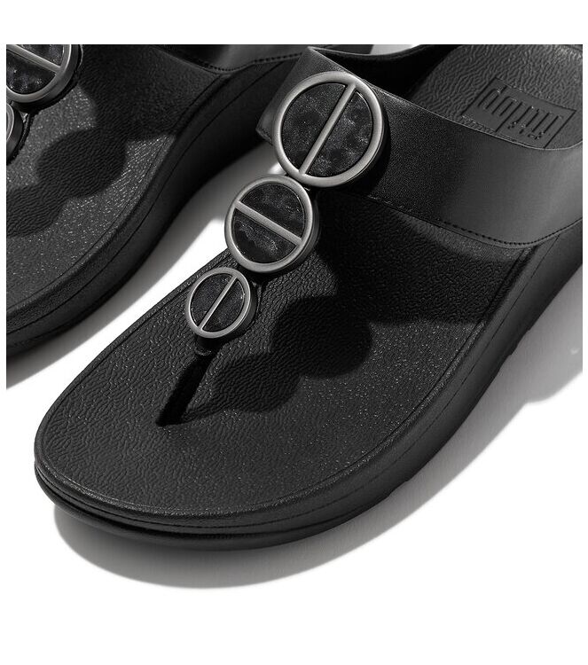 FitFlop Halo Metallic-Trim Toe-Post Sandals all black  FitFlop FE5-090, slippers Direct leverbaar uit de webshop