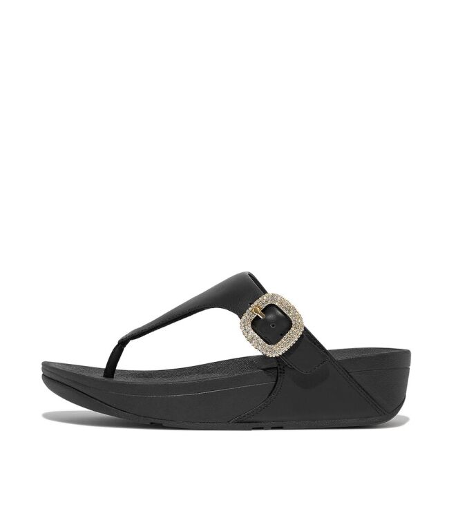 FitFlop Lulu Crystal-Buckle Leather Toe-Post black  FitFlop HN9-001, slippers Direct leverbaar uit de webshop