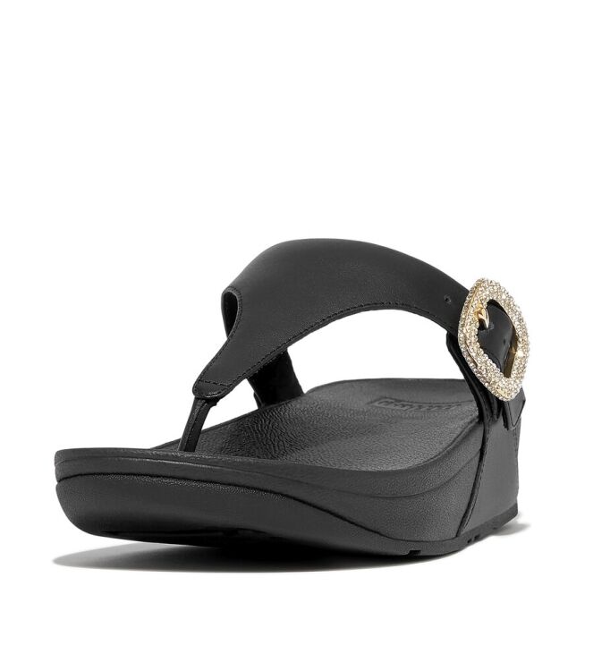 FitFlop Lulu Crystal-Buckle Leather Toe-Post black  FitFlop HN9-001, slippers Direct leverbaar uit de webshop