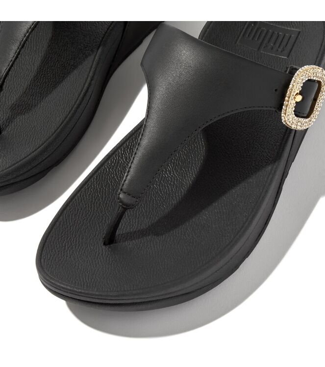 FitFlop Lulu Crystal-Buckle Leather Toe-Post black  FitFlop HN9-001, slippers Direct leverbaar uit de webshop