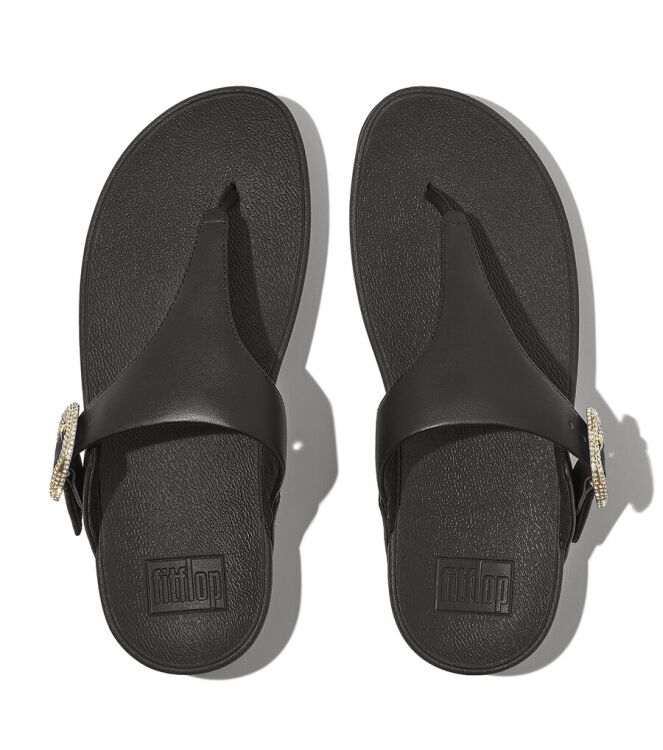 FitFlop Lulu Crystal-Buckle Leather Toe-Post black  FitFlop HN9-001, slippers Direct leverbaar uit de webshop