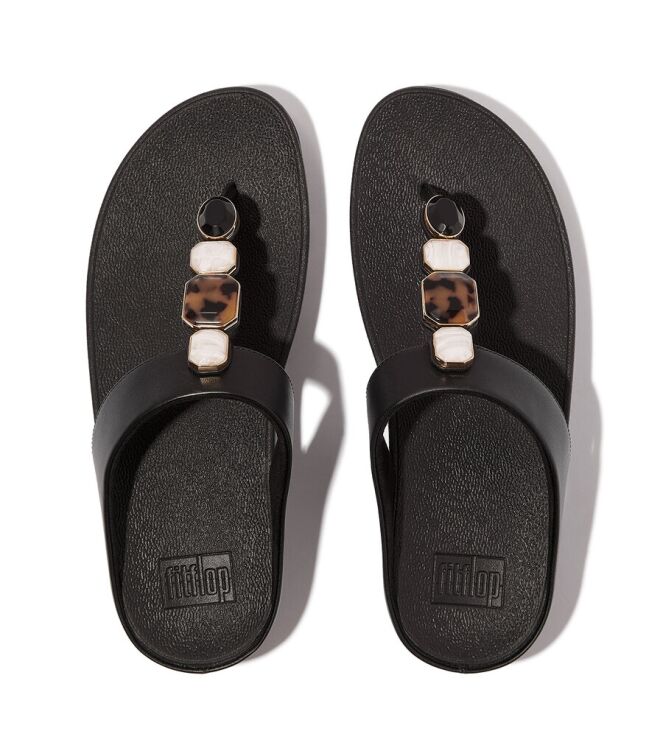 FitFlop Fino Multi-Stone all black  FitFlop IU9-090, slippers Direct leverbaar uit de webshop