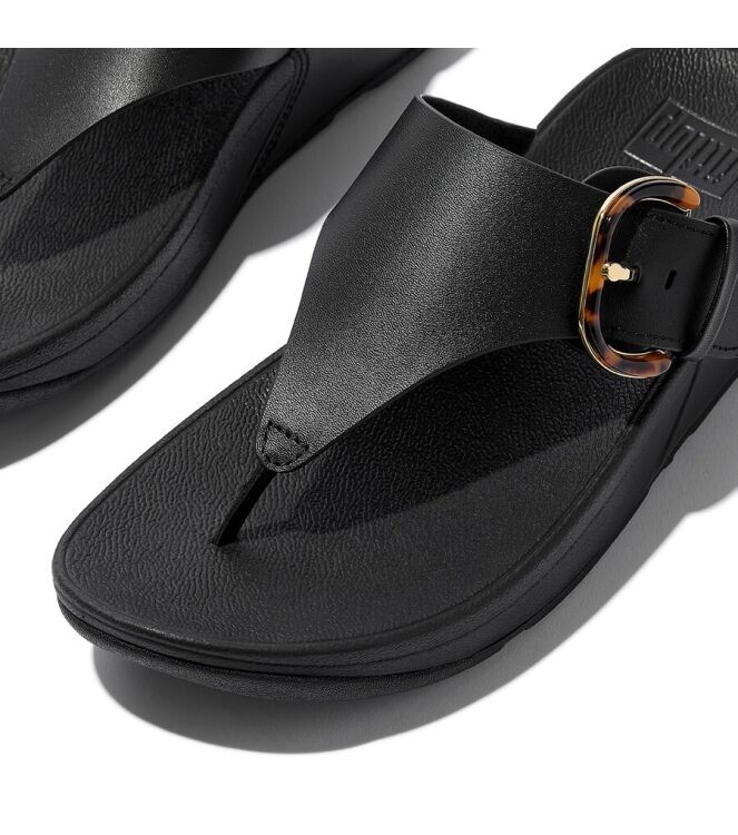 FitFlop Lulu Resin-Buckle Leather Toe-Post all black  FitFlop JE9-090, slippers Direct leverbaar uit de webshop